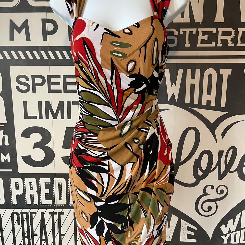 Cache Jungle Leaf Y2K Wrap Dress